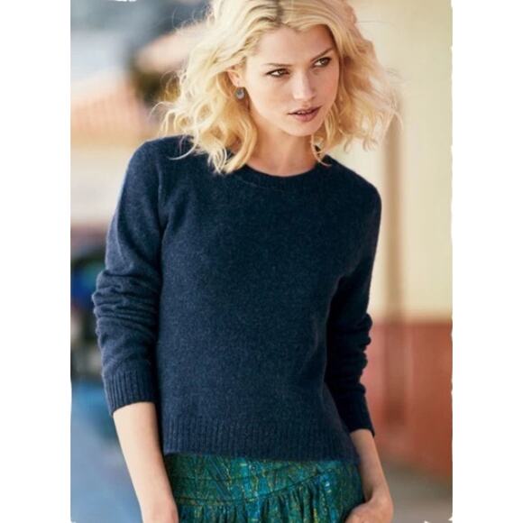 Peruvian Connection 100% Royal Alpaca Blue Sweater Small Long Sleeve Crop - Picture 1 of 9